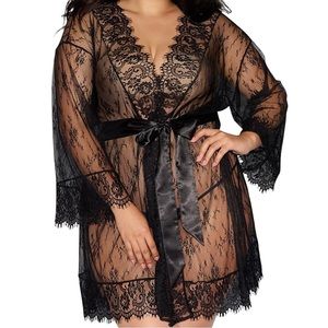 Dreamgirls Plus Size Lace Kimono Robe